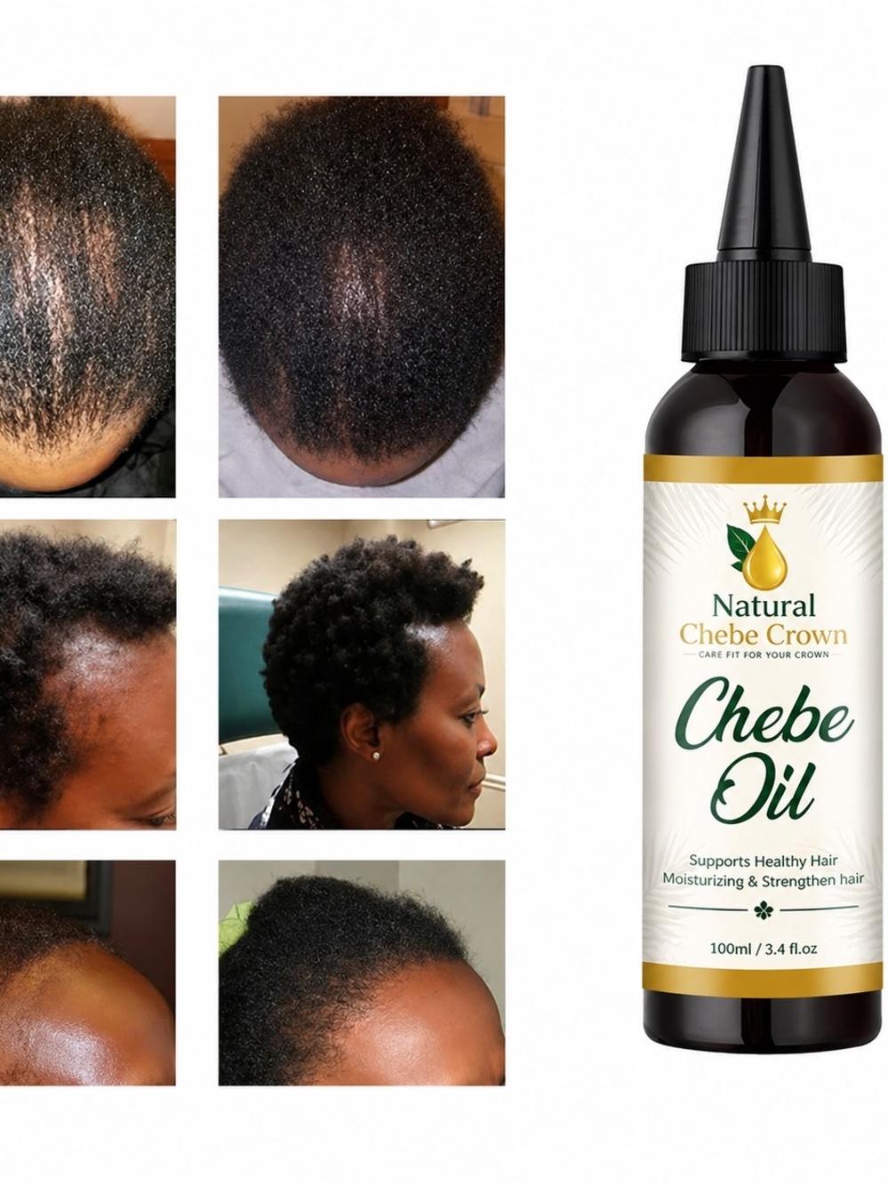 Natural Chebe Crown Chebe Oil - Moisturizing Hair Oil (Brown Bottle, Gold Label)